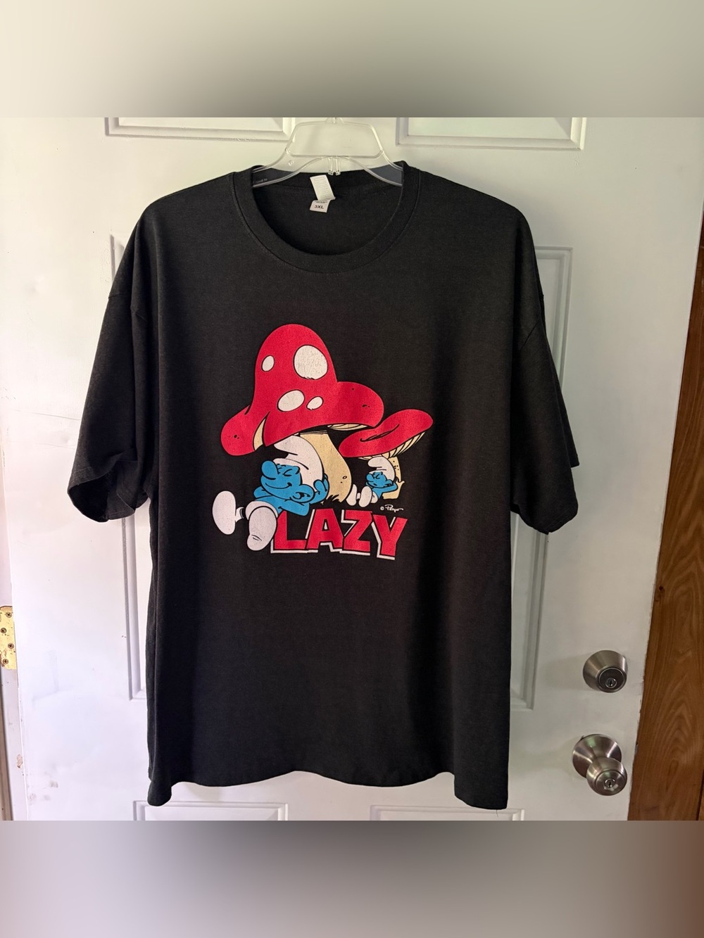 Smurfs Black Graphic 'Lazy' Mushroom Short Sleeve Tee 3XL